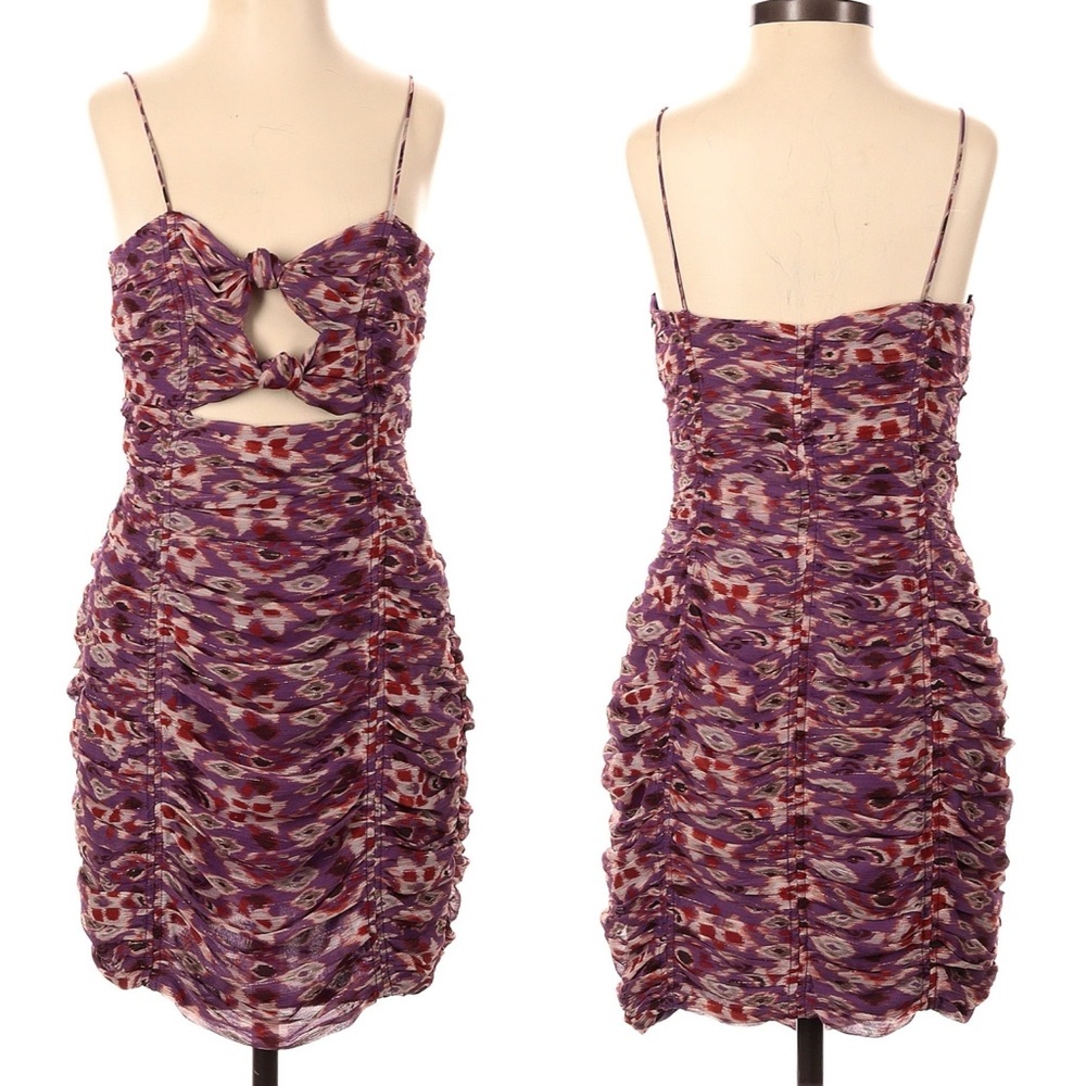 Zara Womens Dress Size X-Small Purple Spaghetti Strap Tie Front Keyhole Ruched